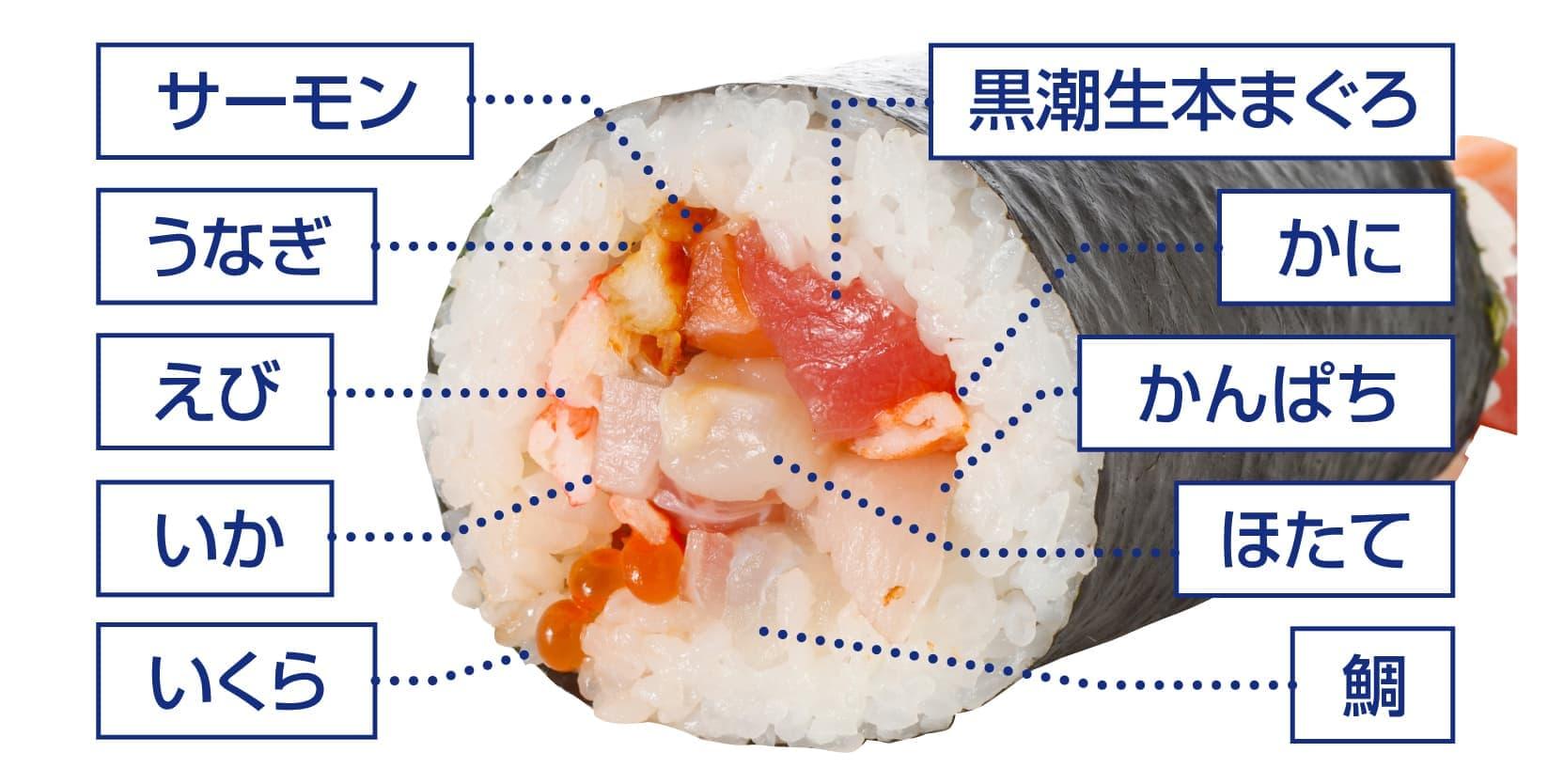 最高到達点354cm!海鮮10種恵方巻　断面図